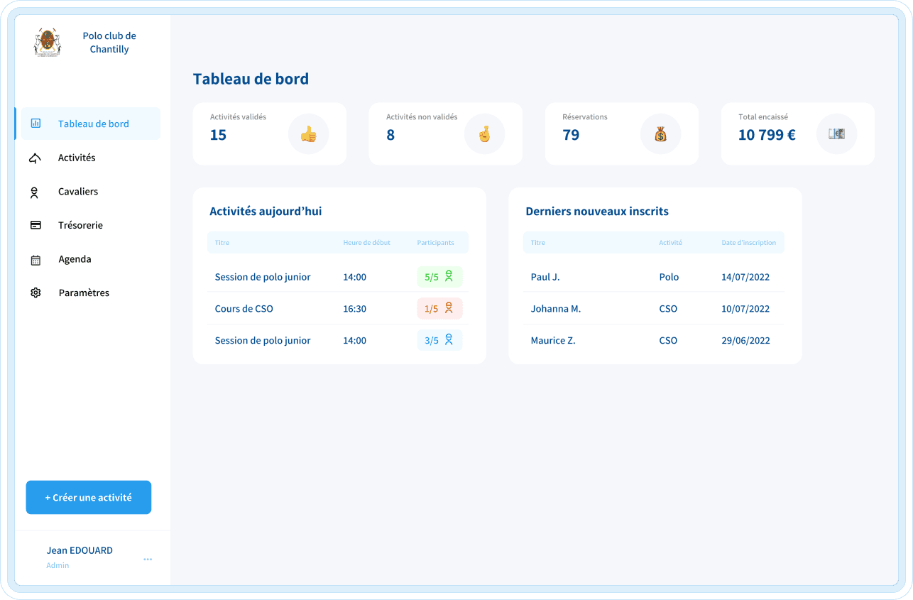 Shalee plateforme de gestion pour club équestre